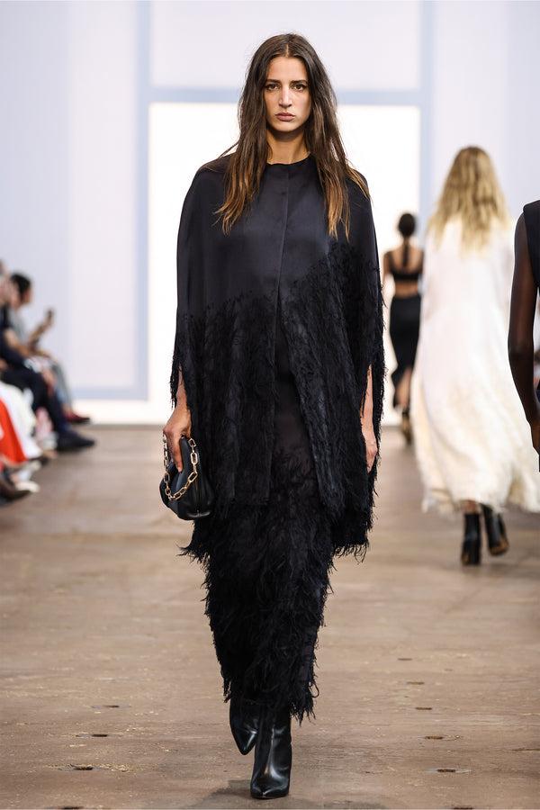 Gabriela Hearst Maslow Feather Maxi Dress In Black Silk Satin