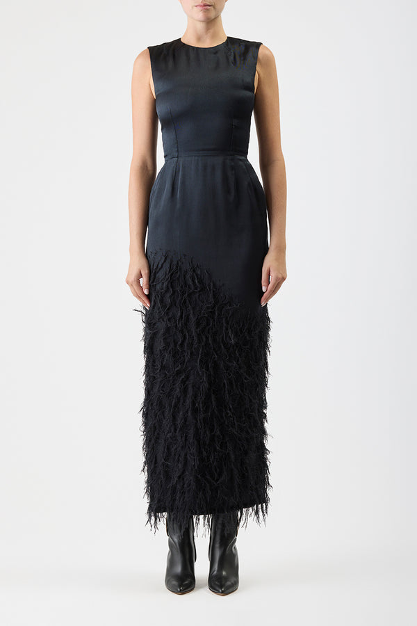 Gabriela Hearst Maslow Feather Maxi Dress In Black Silk Satin