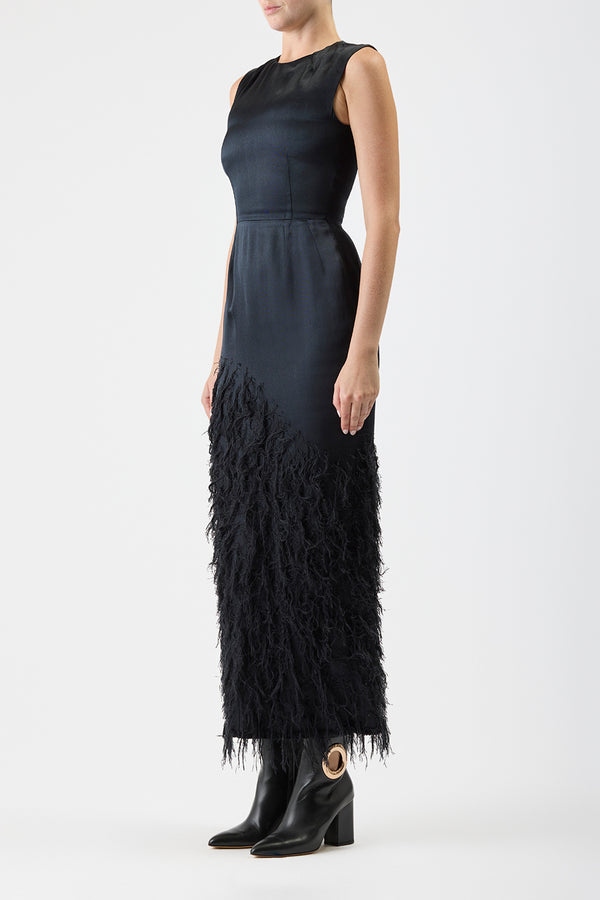 Gabriela Hearst Maslow Feather Maxi Dress In Black Silk Satin