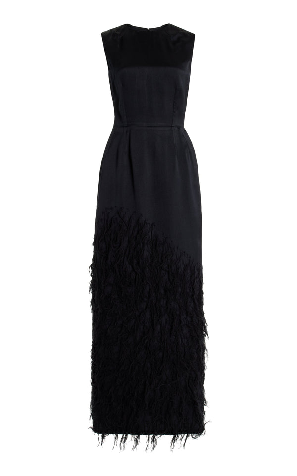 gabriela hearst Maslow Feather Maxi Dress in Black Silk Satin
