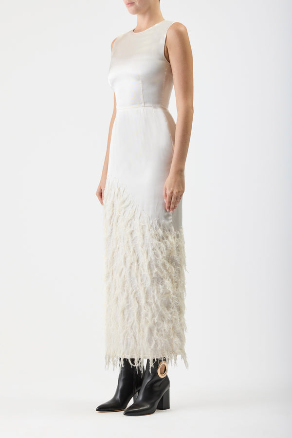 Gabriela Hearst Maslow Feather Maxi Dress In Ivory Silk Satin