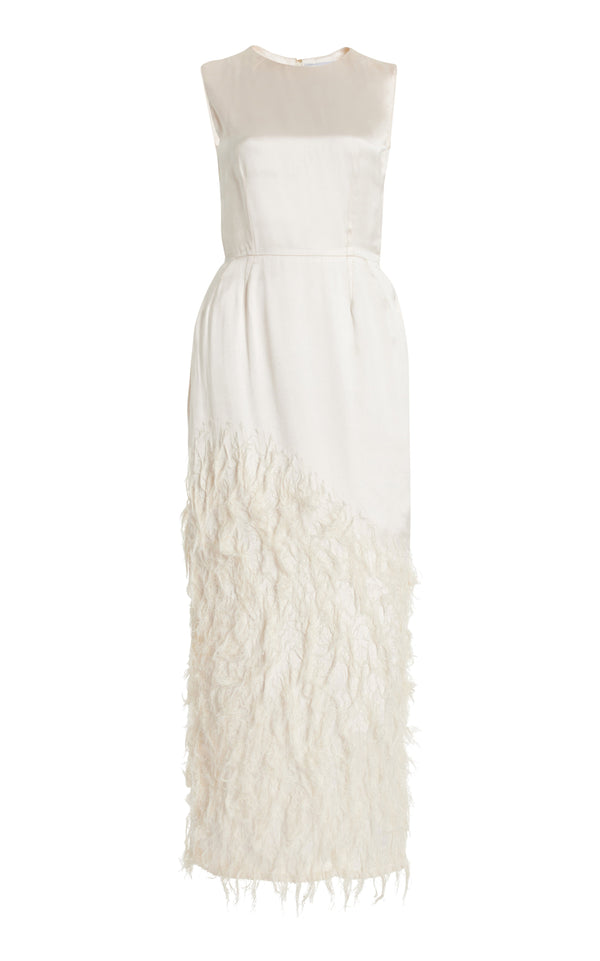 gabriela hearst Maslow Feather Maxi Dress in Ivory Silk Satin