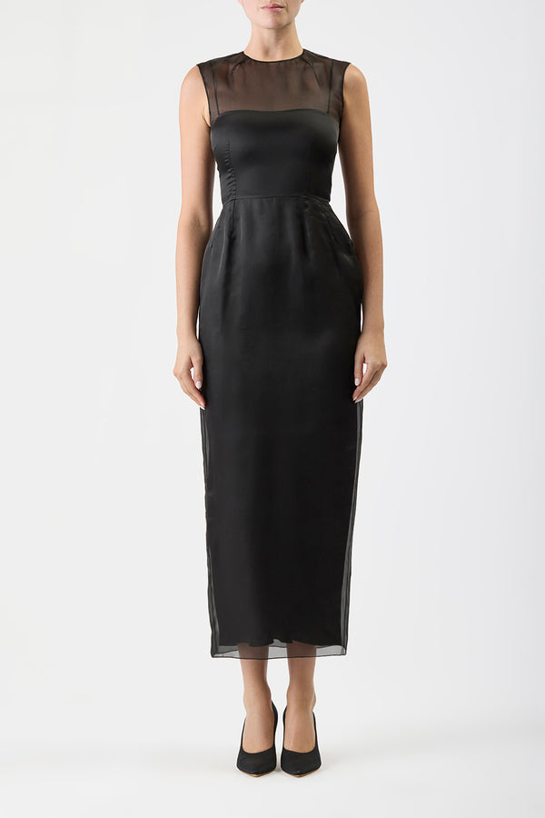 Gabriela Hearst Maslow Sheer Maxi Dress With Slip In Black Silk Organza