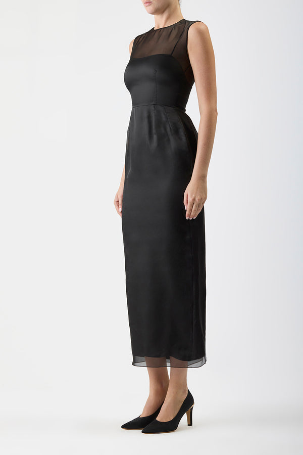 Gabriela Hearst Maslow Sheer Maxi Dress With Slip In Black Silk Organza