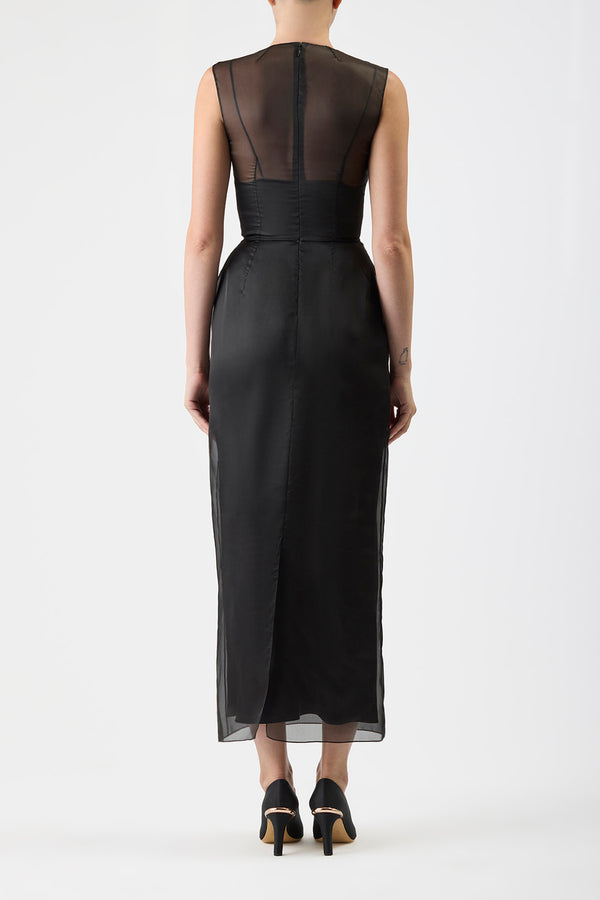 Gabriela Hearst Maslow Sheer Maxi Dress With Slip In Black Silk Organza