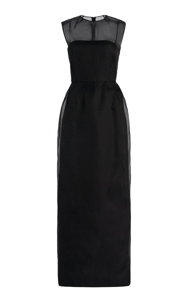 gabriela hearst Maslow Sheer Maxi Dress with Slip in Black Silk Organza