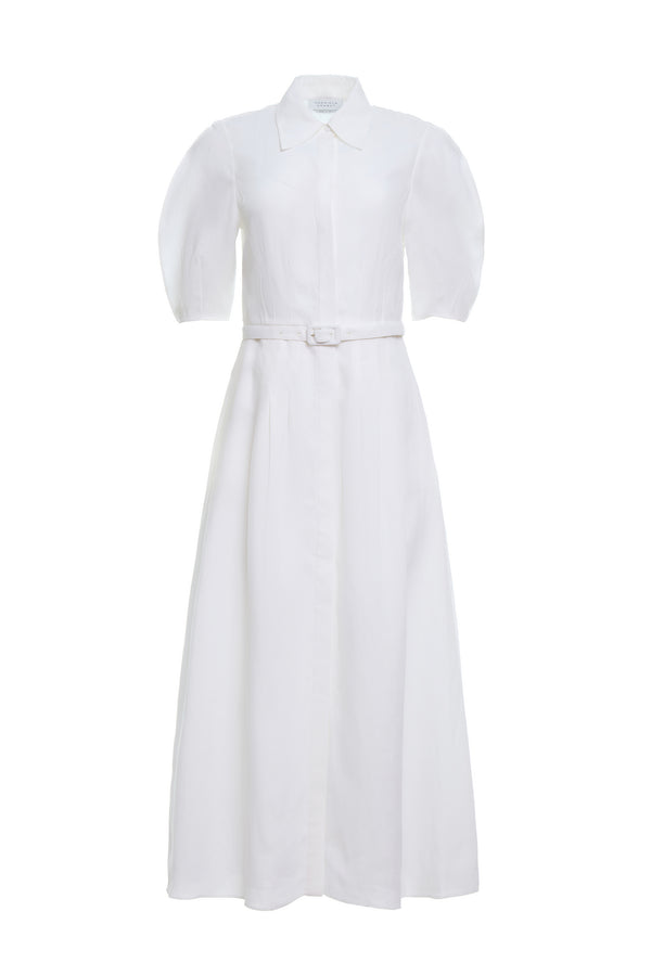 gabriela hearst Maude Pleated Midi Shirtdress in White Aloe Linen