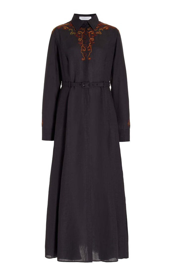 gabriela hearst Mcgraw Embroidered Shirtdress in Charcoal Aloe Linen