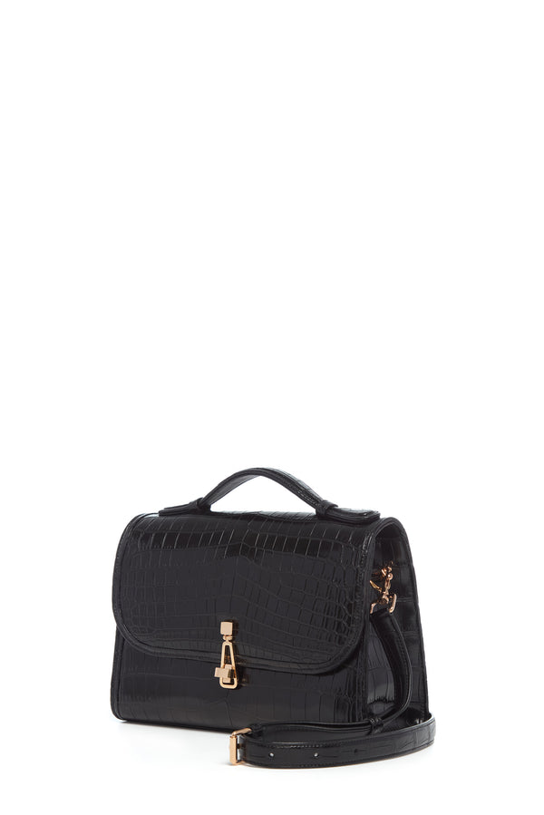 Gabriela Hearst Medium Leonora Flap Bag In Black Crocodile Leather With Sunglasses Pouch