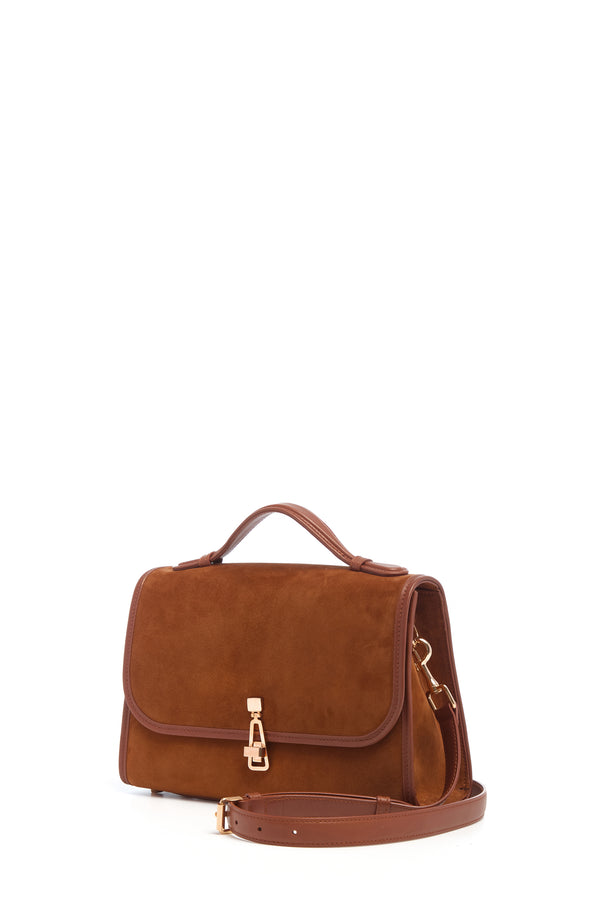 Gabriela Hearst Medium Leonora Flap Bag In Cognac Suede