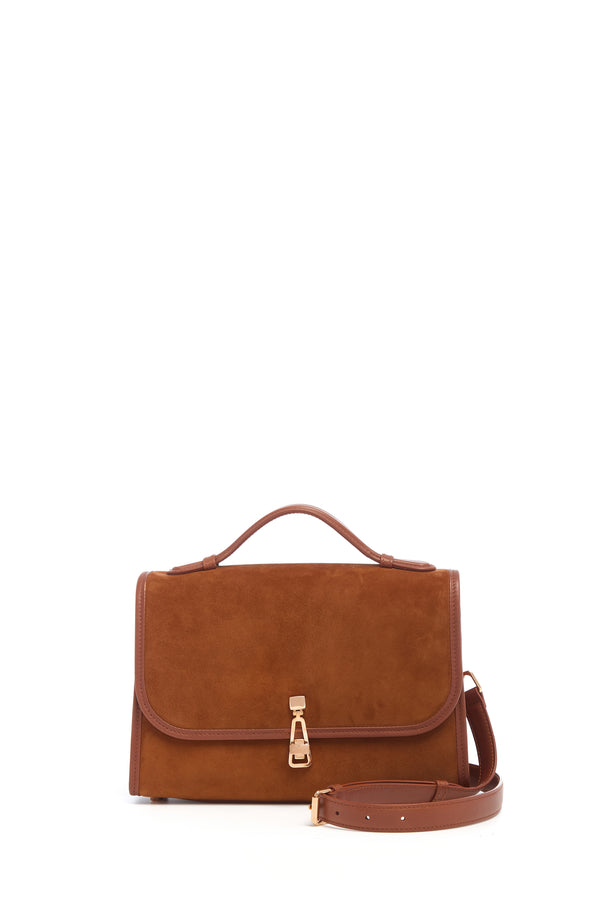 Gabriela Hearst Medium Leonora Flap Bag In Cognac Suede