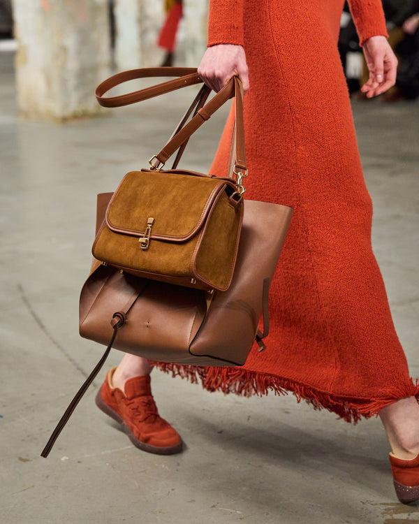 Gabriela Hearst Medium Leonora Flap Bag In Cognac Suede
