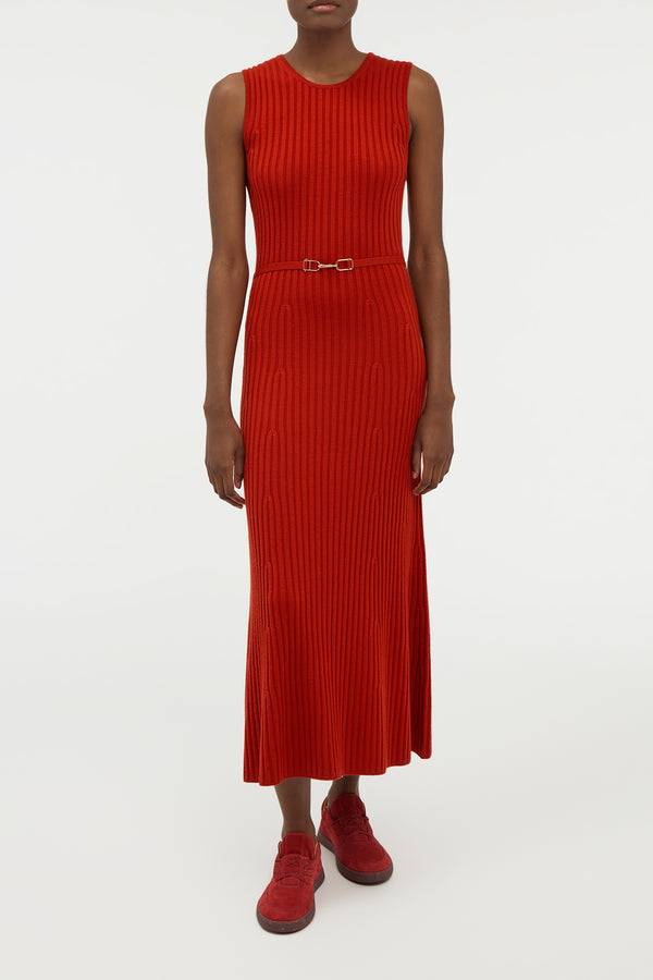 Gabriela Hearst Meier Knit Midi Dress In Antelope Orange Merino Wool Cashmere