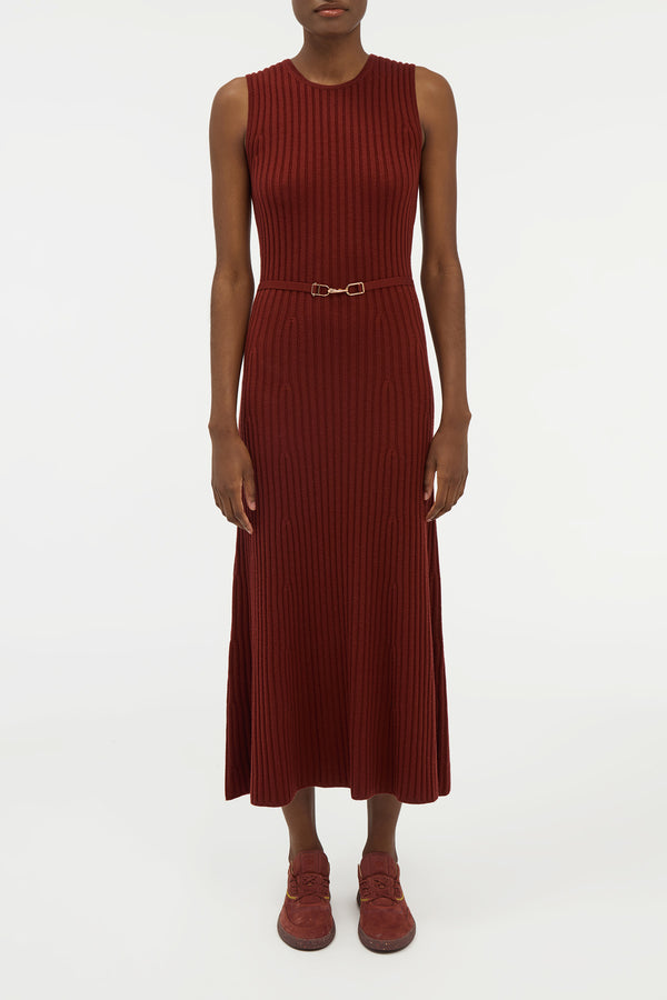 Gabriela Hearst Meier Knit Midi Dress In Burnt Sienna Merino Wool Cashmere