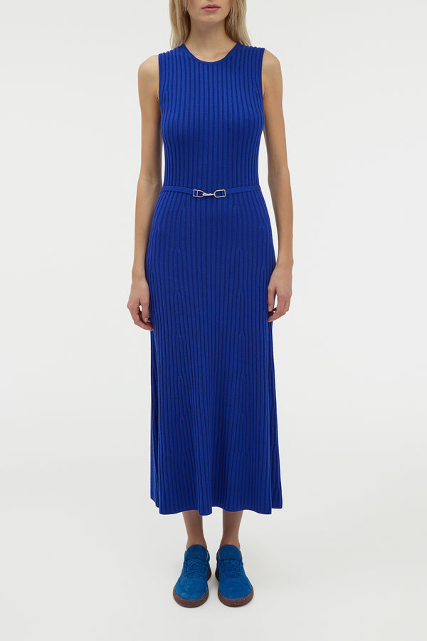 Gabriela Hearst Meier Knit Midi Dress In Cobalt Merino Wool Cashmere