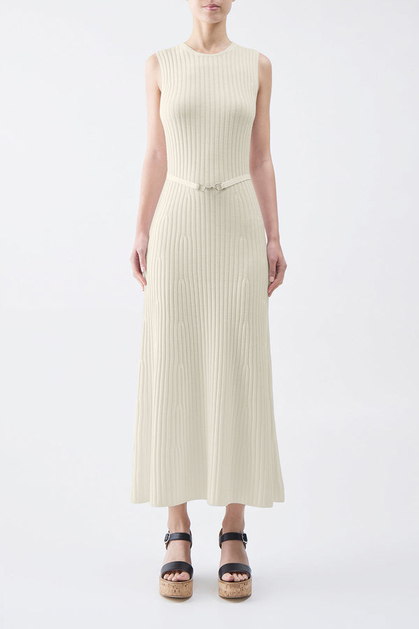 Gabriela Hearst Meier Knit Midi Dress In Ivory Merino Wool Cashmere