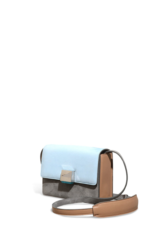 Gabriela Hearst Mercedes Flap Bag In Grey Light Blue & Nude Suede And Nappa Leather