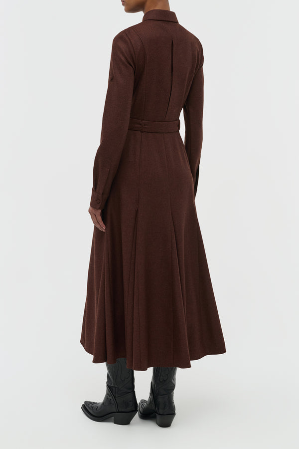Gabriela Hearst Meyer Pleated Maxi Shirtdress In Burnt Sienna Wool Cashmere Flannel
