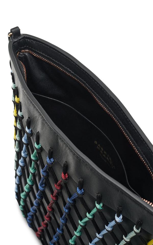 Gabriela Hearst Naila Fringe Pouch In Black Multi Nappa Leather & Silk Macrame