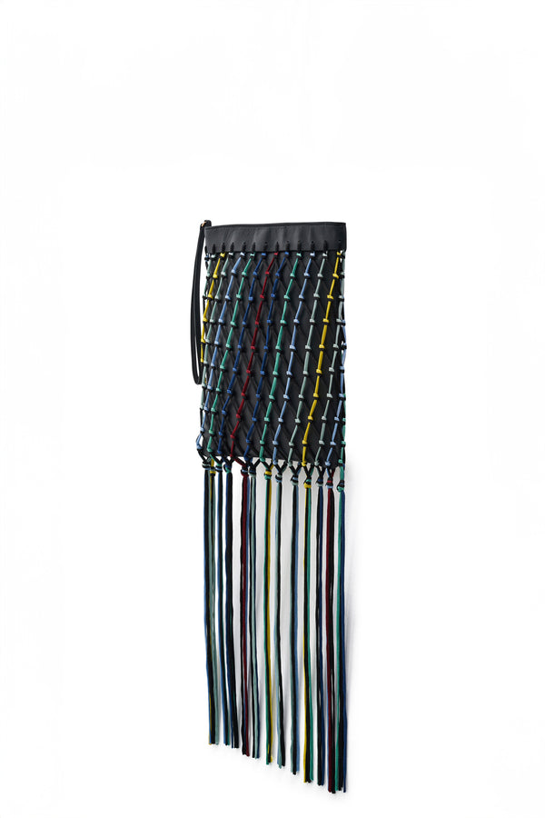 Gabriela Hearst Naila Fringe Pouch In Black Multi Nappa Leather & Silk Macrame