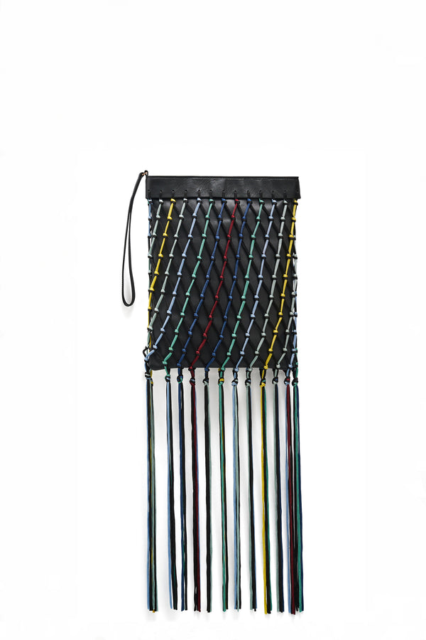gabriela hearst Naila Fringe Pouch in Black Multi Nappa Leather & Silk Macrame