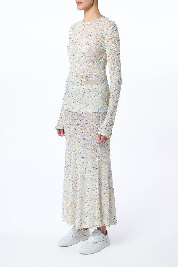 Gabriela Hearst Nello Knit Sweater In Ivory Multi Beaded Cashmere