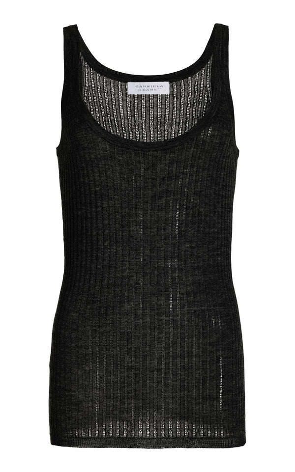gabriela hearst Nevin Pointelle Knit Tank Top in Black Cashmere Silk