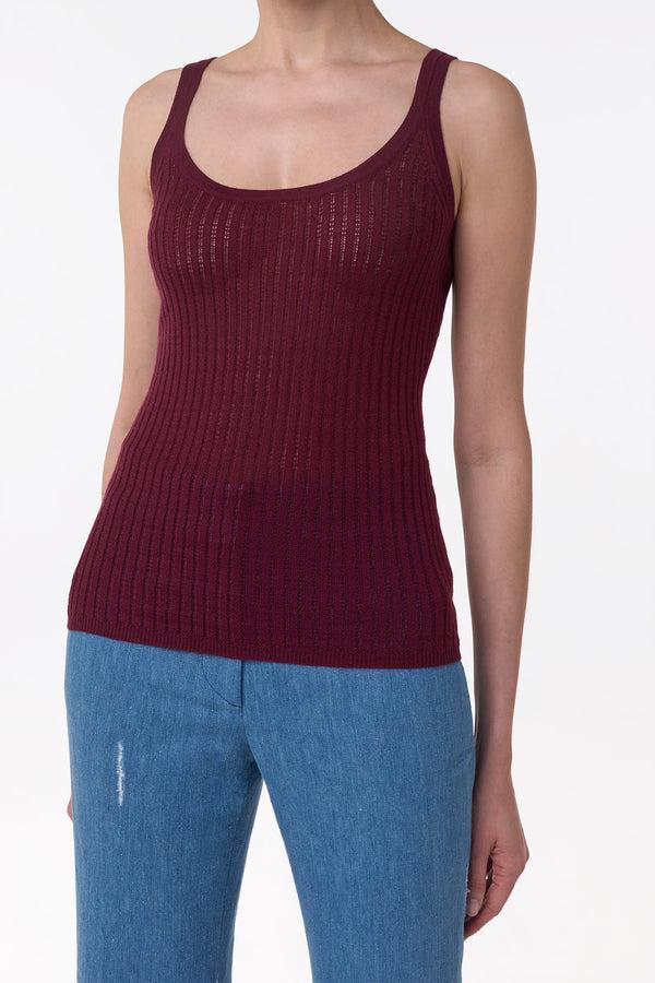 Gabriela Hearst Nevin Pointelle Knit Tank Top In Bordeaux Cashmere Silk