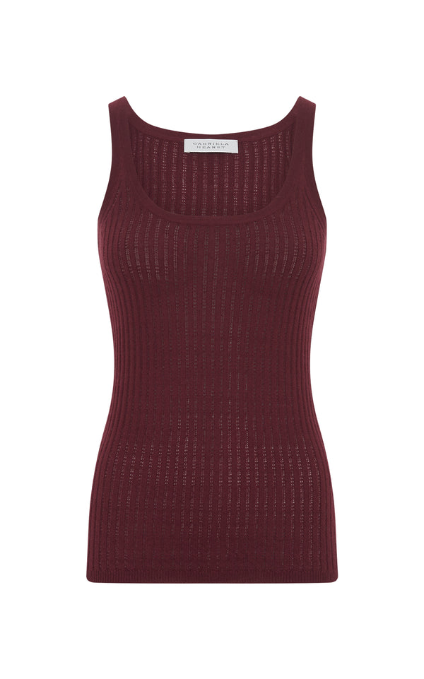 gabriela hearst Nevin Pointelle Knit Tank Top in Bordeaux Cashmere Silk