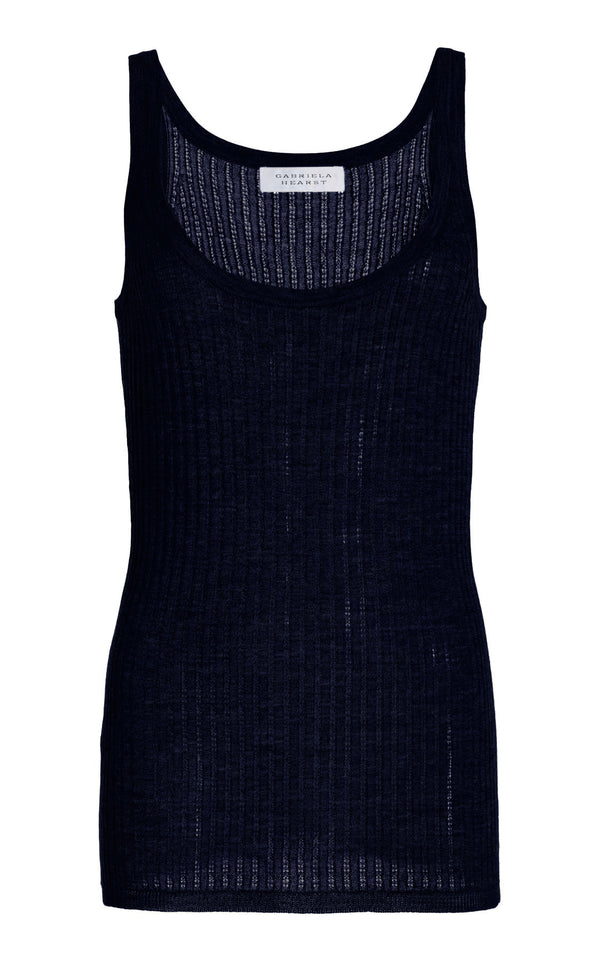 gabriela hearst Nevin Pointelle Knit Tank Top in Dark Navy Cashmere Silk