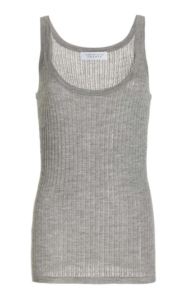 gabriela hearst Nevin Pointelle Knit Tank Top in Heather Grey Cashmere Silk