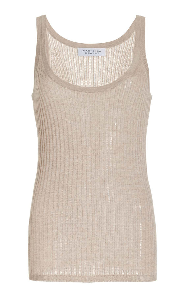 gabriela hearst Nevin Pointelle Knit Tank Top in Oatmeal Cashmere Silk