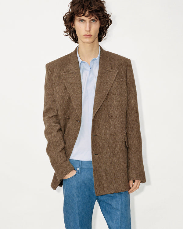 Gabriela Hearst Nico Blazer In Chocolate Multi Virgin Wool Cashmere Herringbone