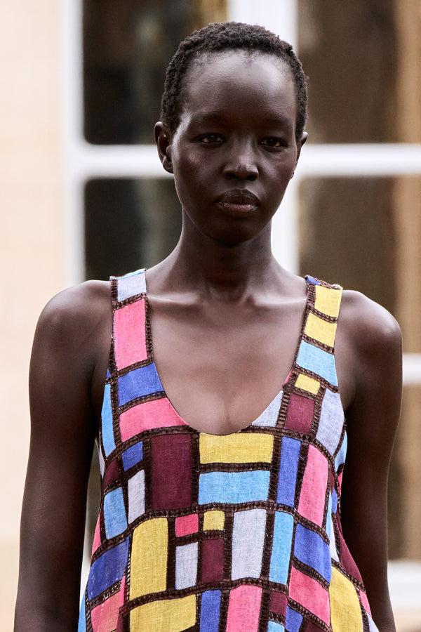 Gabriela Hearst Niki Patchwork Embroidered Maxi Dress In Aurora Multi Linen