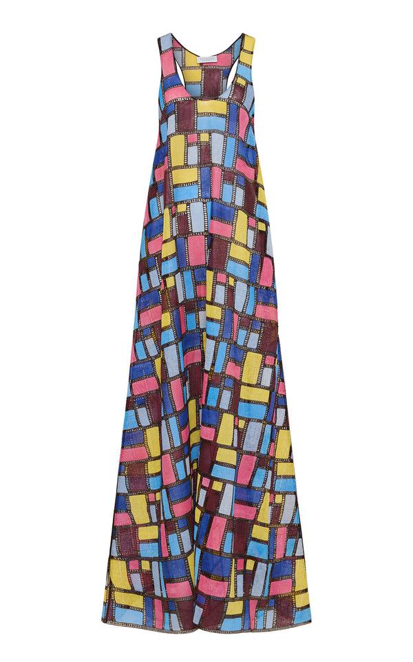 gabriela hearst Niki Patchwork Embroidered Maxi Dress in Aurora Multi Linen
