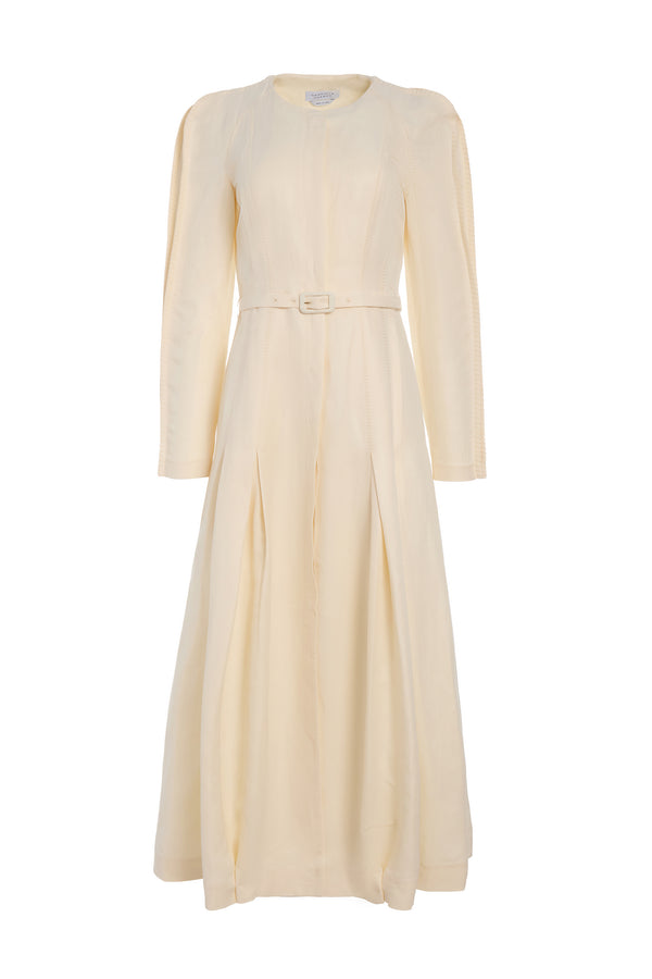 gabriela hearst Niles Pleated Maxi Shirtdress in Ivory Linen Silk