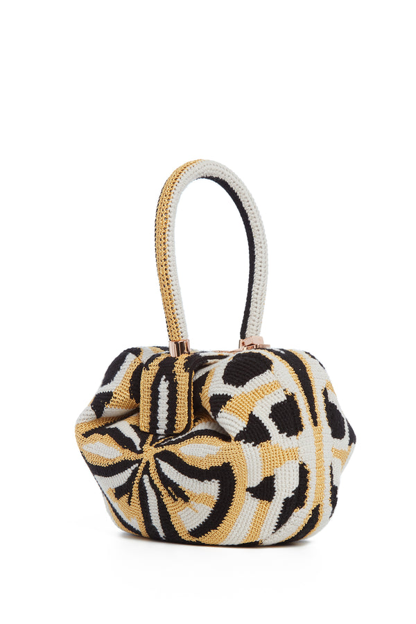 gabriela hearst Nina Bag in Gold Black & Ivory Crochet