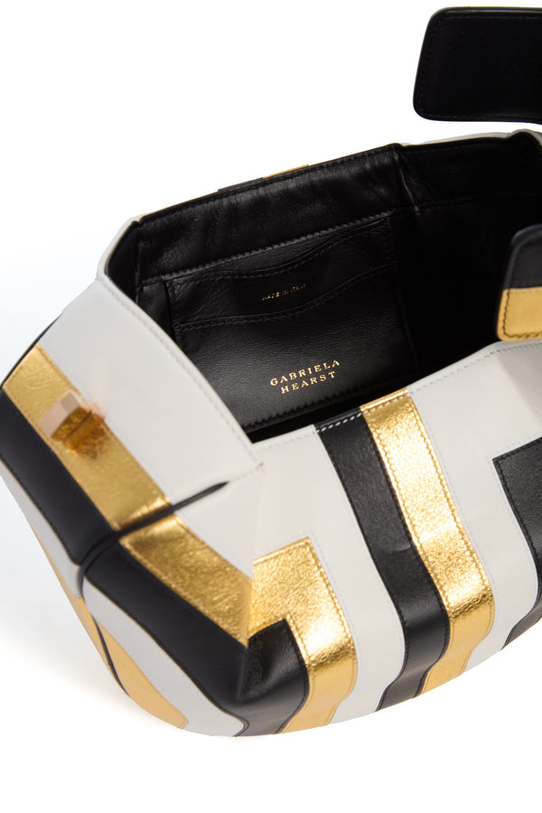 Gabriela Hearst Nina Bag In Gold Black & Ivory Stripes Nappa Leather