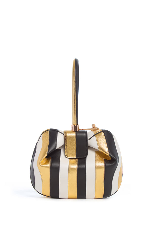 Gabriela Hearst Nina Bag In Gold Black & Ivory Stripes Nappa Leather