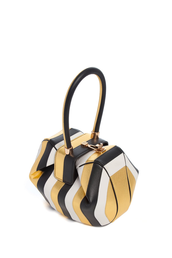 Gabriela Hearst Nina Bag In Gold Black & Ivory Stripes Nappa Leather