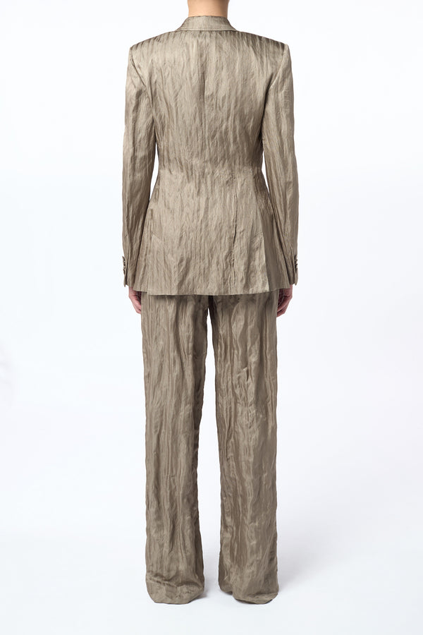 Gabriela Hearst Norman Wide-Leg Pant In Gunmetal Metallic Crinkled Silk