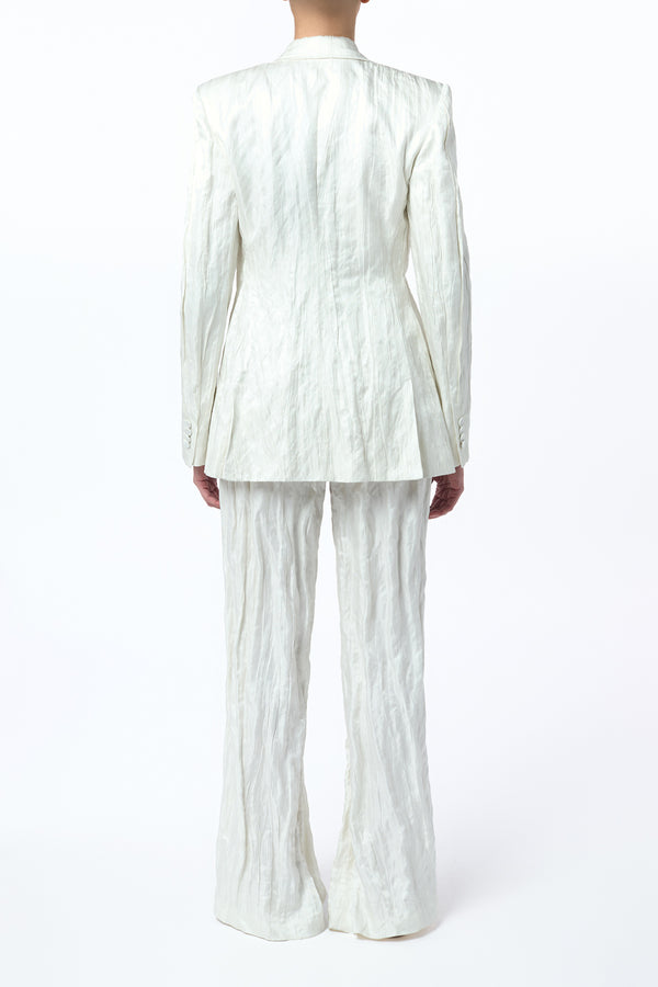 Gabriela Hearst Norman Wide-Leg Pant In Ivory Metallic Crinkled Silk