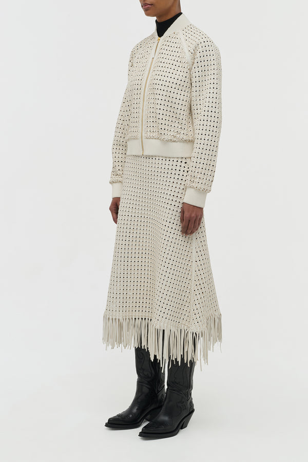 Gabriela Hearst Odin Bomber Jacket In White Woven Leather