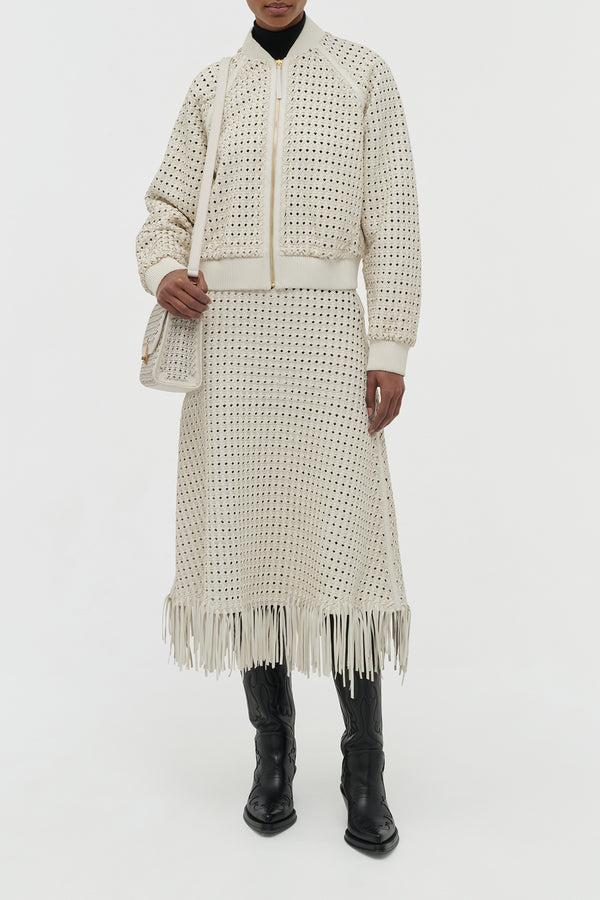 Gabriela Hearst Odin Bomber Jacket In White Woven Leather