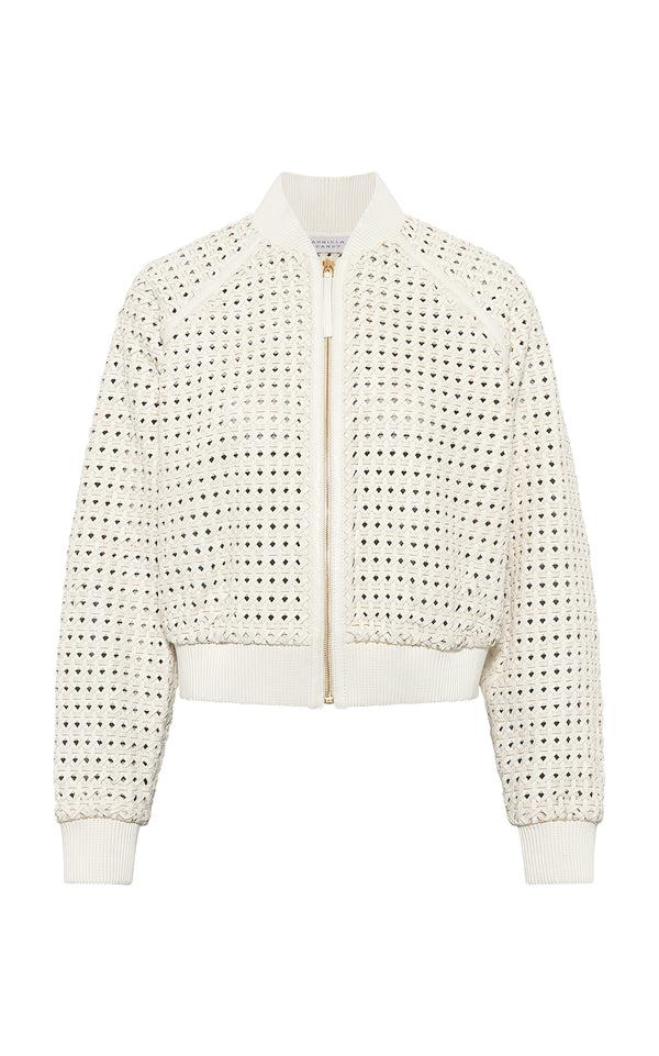 Gabriela Hearst Odin Bomber Jacket In White Woven Leather