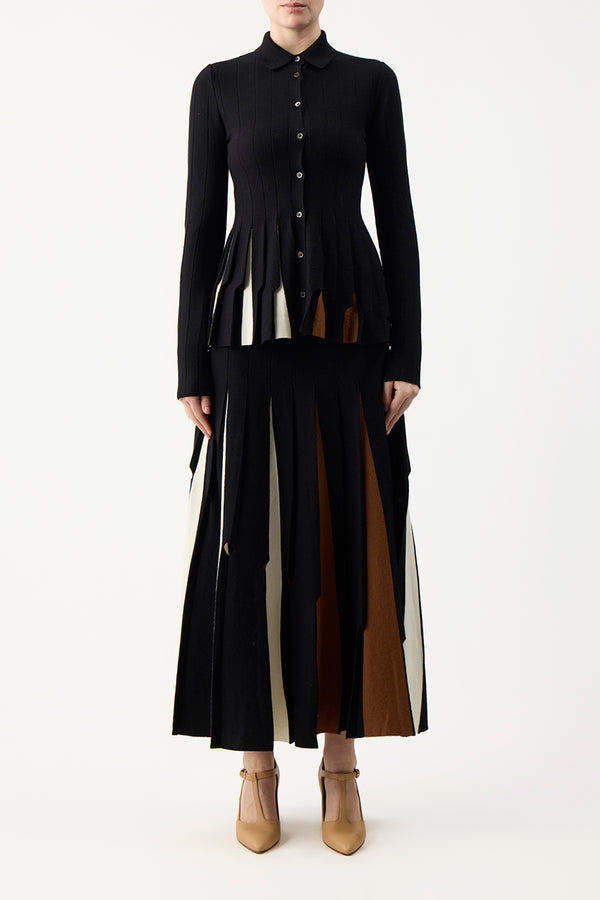 Gabriela Hearst Olya Pleated Knit Midi Skirt In Black Multi Merino Wool