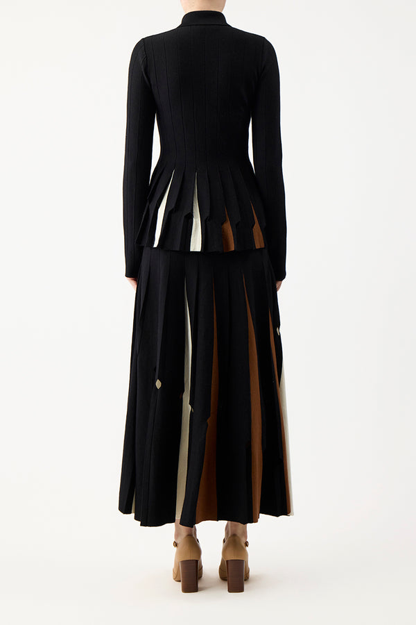 Gabriela Hearst Olya Pleated Knit Midi Skirt In Black Multi Merino Wool