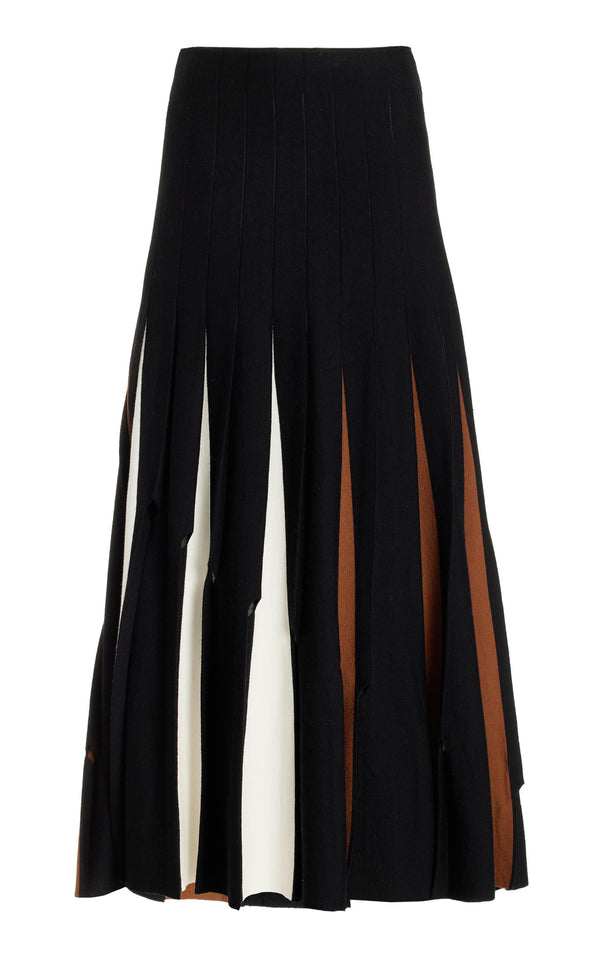 gabriela hearst Olya Pleated Knit Midi Skirt in Black Multi Merino Wool