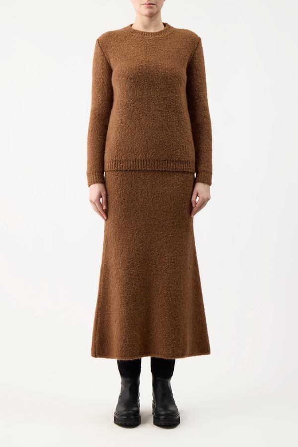 Gabriela Hearst Pablo Knit Midi Skirt In Cognac Cashmere Silk Boucle