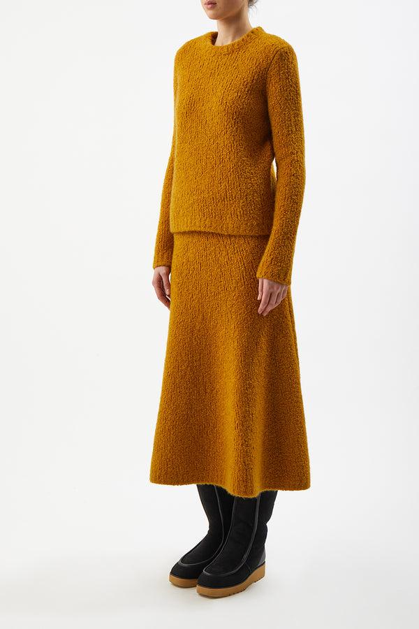 Gabriela Hearst Pablo Knit Midi Skirt In Saffron Cashmere Silk Boucle